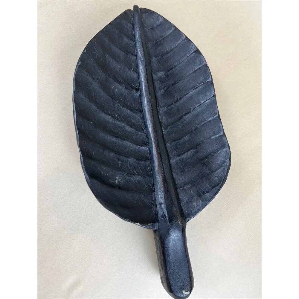 Leaf Shaped Wooden Sushi Plate Dessert Serving Tray Dish‎ Black Heavy